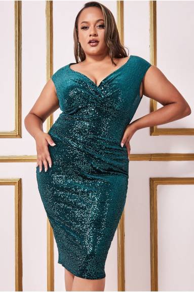 Goddiva - Sequin & Velvet Bardot Midi