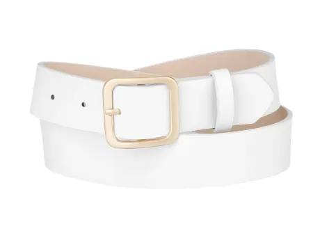 Allegra K- Square Pin Gold Buckle Wide Leather Waist Belt