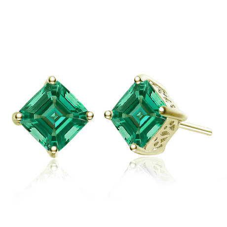 Genevive Sterling Silver With Colored Cubic Zirconia Square Stud Earrings