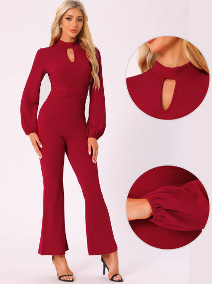 Allegra K - Long Sleeve High Waist Elegant Jumpsuit