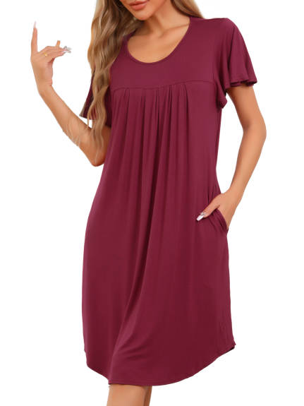 Cheibear - Pleated Front Short Sleeve Loose Nightgown