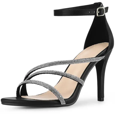 Allegra K - Rhinestone Strappy Stiletto Heeled Sandals