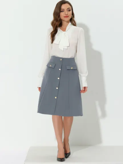 Allegra K- Button A-Line Knee Length Skirt