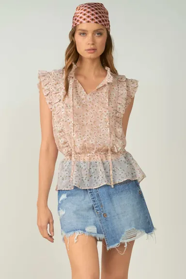 ELAN Top floral sans manches à volants