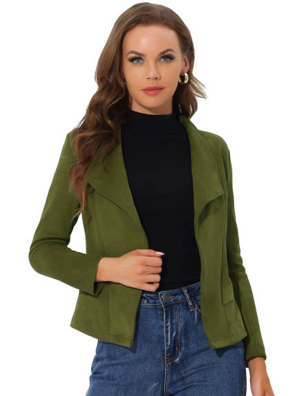 Allegra K- Faux Suede Open Front Lapel Draped Jacket Cardigan