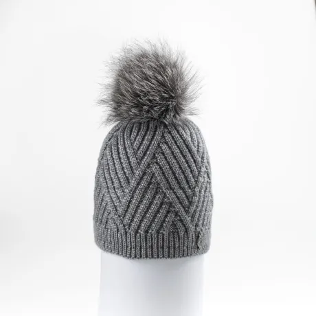 Harricana -  Chevron Beanie W Upcycled Fur Pom