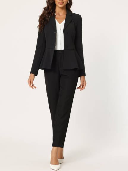 Allegra K- Vintage Blazer Ruffle Hem Belted Notched Lapel