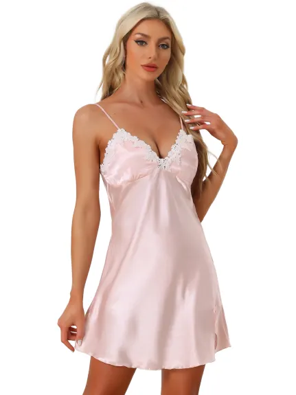 Cheibear - Satin Lingerie Dress Mini Nightgown