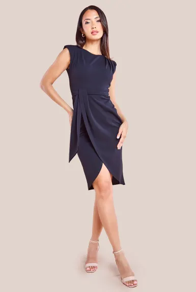 Goddiva - Sleeveless Asymmetric Wrap Midi Dress