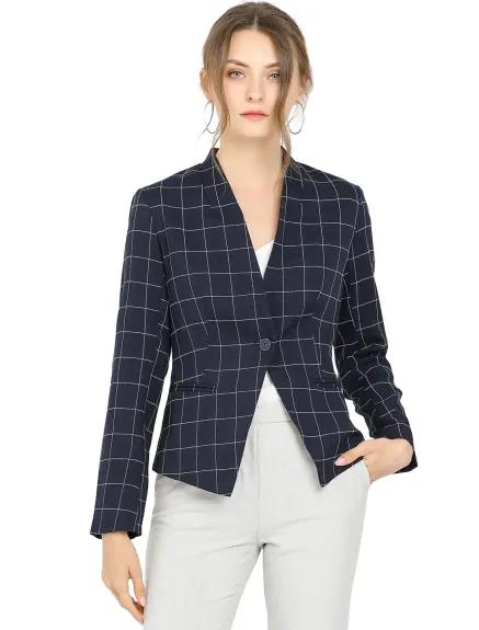 Allegra K- Blazer à carreaux col à bouton unique