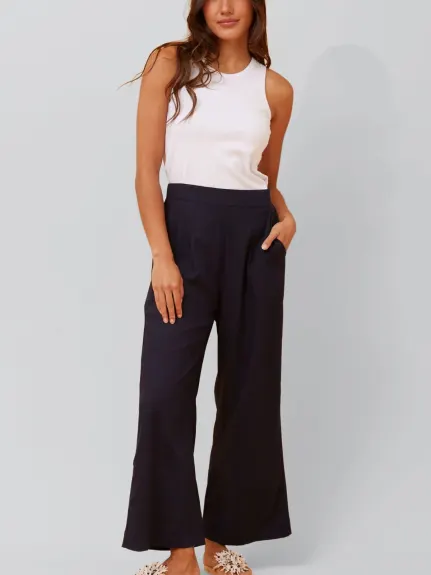 Annick - Aria Pants Linen Wide Leg Pockets Elastic Back