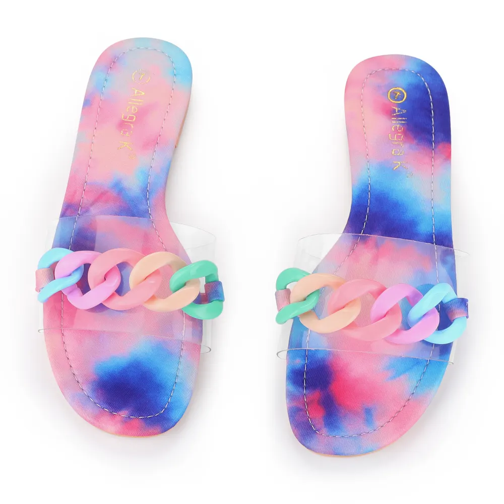 Allegra K - Tie Dye Chain Clear Slides Slip Sandals