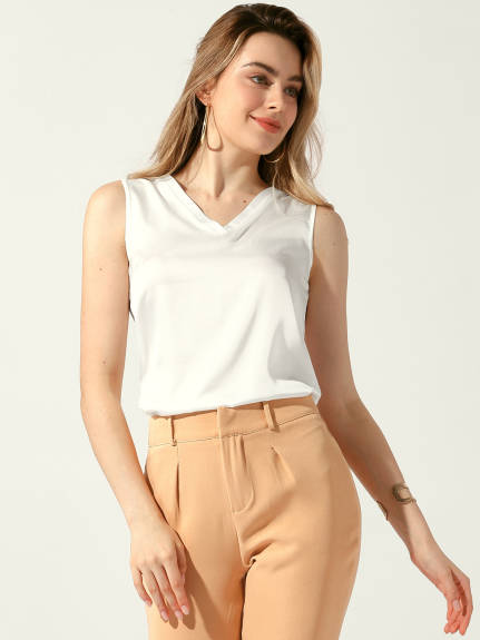 Allegra K- Blouse Décontractée Sans Manches à Col en V en Satin