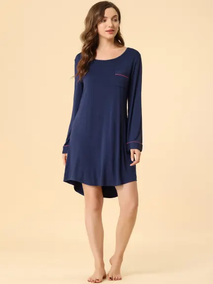 Allegra K- Round Neck Long Sleeve Sleepwear