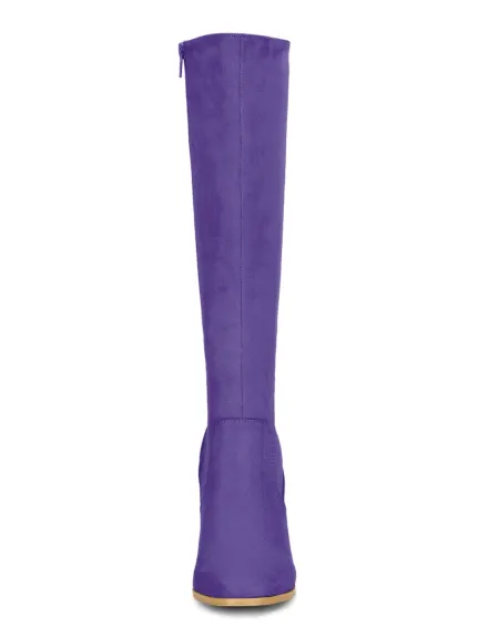 Allegra K- Side Zipper Chunky Heel Knee High Boots