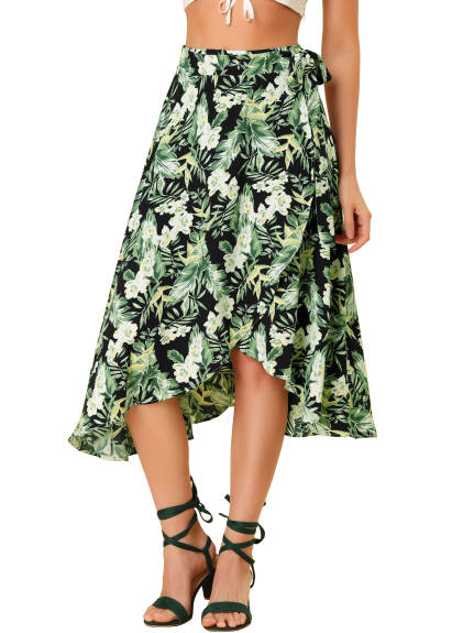 Allegra K- Floral Boho Wrap Midi Skirt