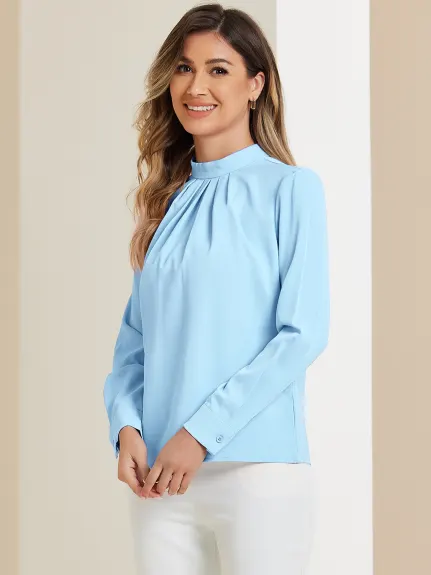 Allegra K - Dressy Stand Collar Long Sleeve Blouse