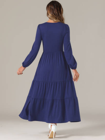 Allegra K - Tiered Midi Casual Dress with Pockets