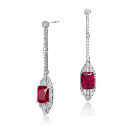 Genevive Sterling Silver White Gold Plated with Colored Cubic Zirconia Dangle Earrings