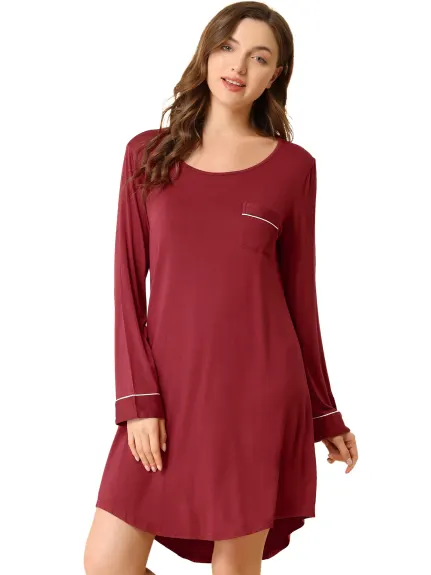 Allegra K- Round Neck Long Sleeve Sleepwear