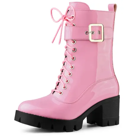 Allegra K- Zip Platform Chunky Heel Combat Boots