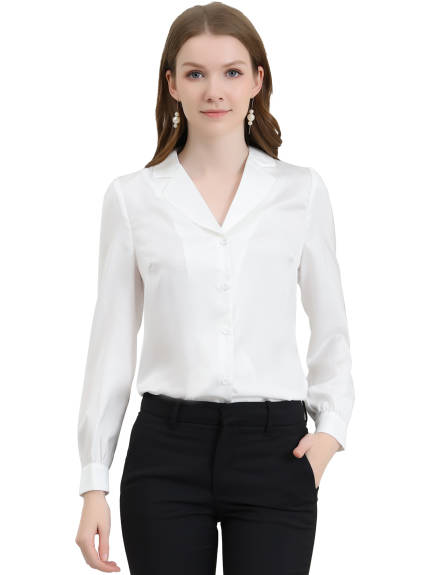 Allegra K- Elegant Long Sleeve Satin Shirt