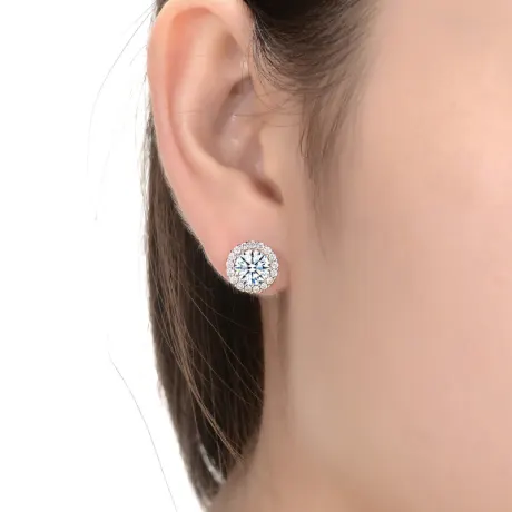 Genevive Sterling Silver with Colored Cubic Zirconia Round Halo Stud Earrings