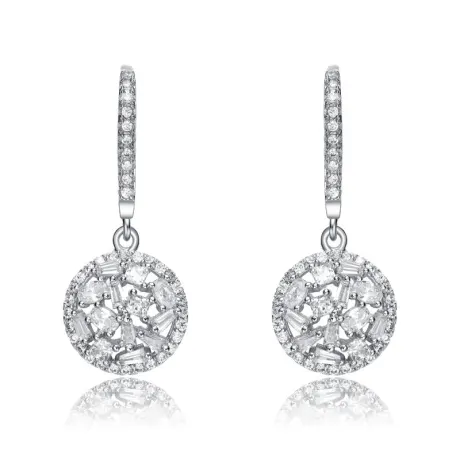 Genevive Sterling Silver with Baguette, Oval and Round Cubic Zirconia Round Leverback Earrings