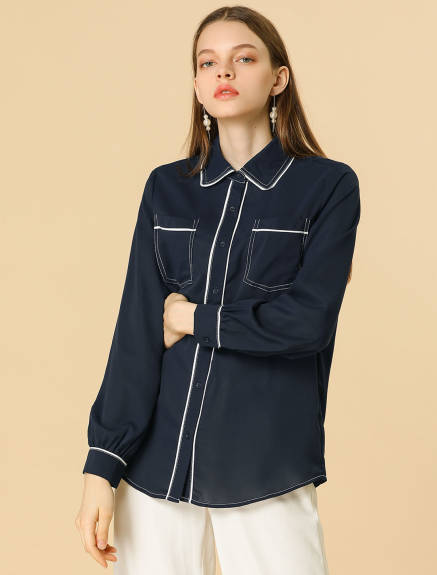 Allegra K- Long Sleeve Pockets Shirt