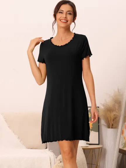 cheibear - Short Sleeve Sleep Dress 2-Pack, Black