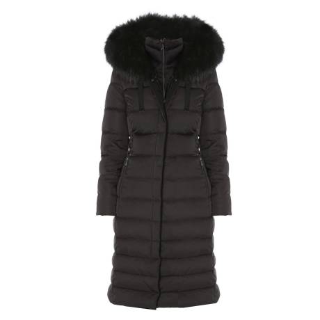 Tahari - Women's Nelly Maxi Hooded Puffer Coat with Faux Fur Trim