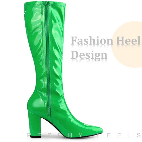 Allegra K - Patent Leather Knee High GoGo Boots