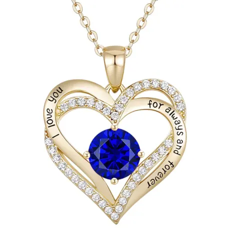 Rachel Glauber 14K Gold Plated Heart ''I Love You'' Pendant with Colored Cubic Zirconia