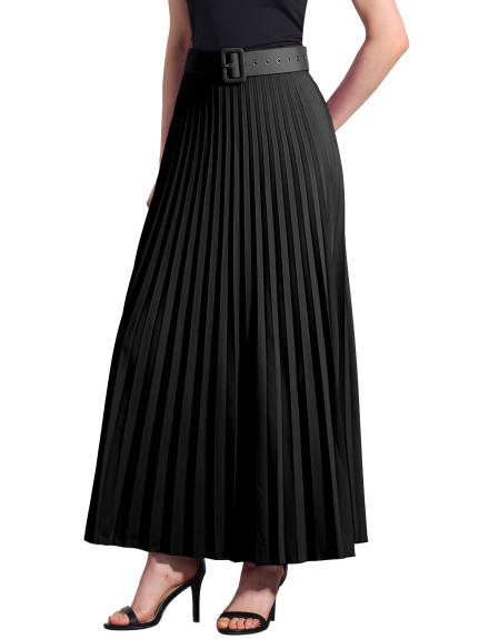 Allegra K - Elastic High Waist Maxi Pleated Skirt