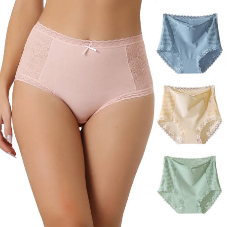 Allegra K- High-Waisted Cotton Lace Trim Panties Multipack