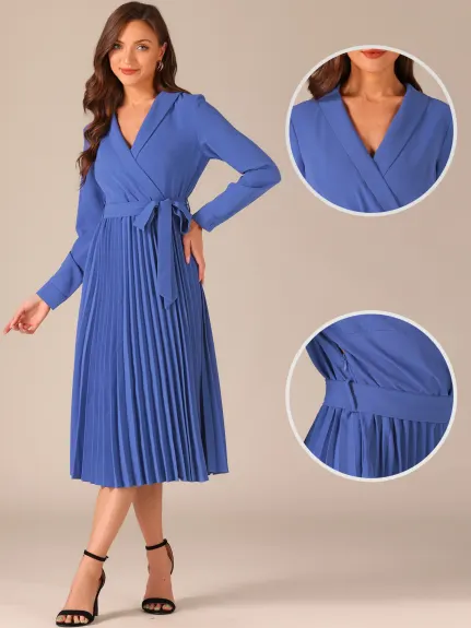 Allegra K - Robe Midi à Col Châle Plissé