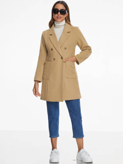 Allegra K - Notch Lapel Classic Double Breasted Peacoat