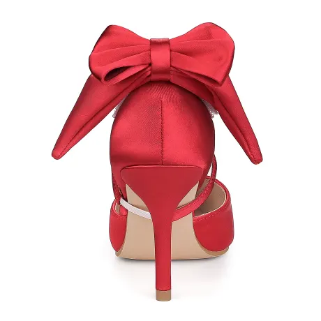 Allegra K - Pointed Toe Bow Decor Stiletto Heel Pump