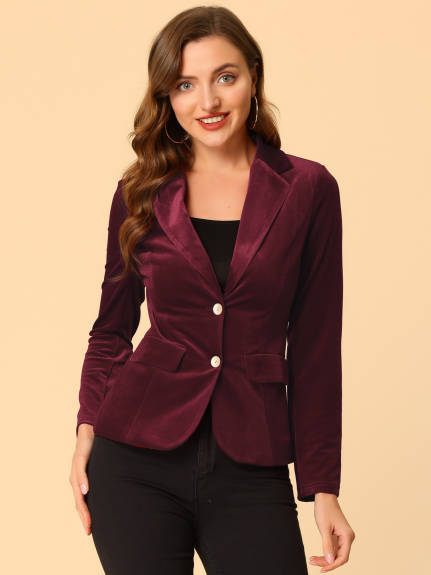 Allegra K- Notched Lapel Velvet Blazer