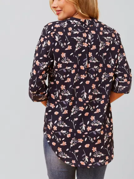 Annick - Sherine Blouse Floral Print V Neck Navy