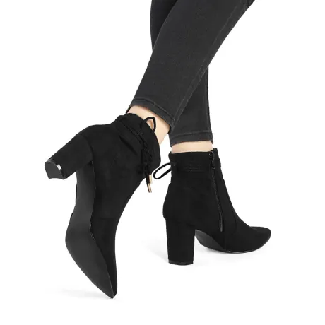 Allegra K - Pointed Toe Chunky Heel Zipper Ankle Boots