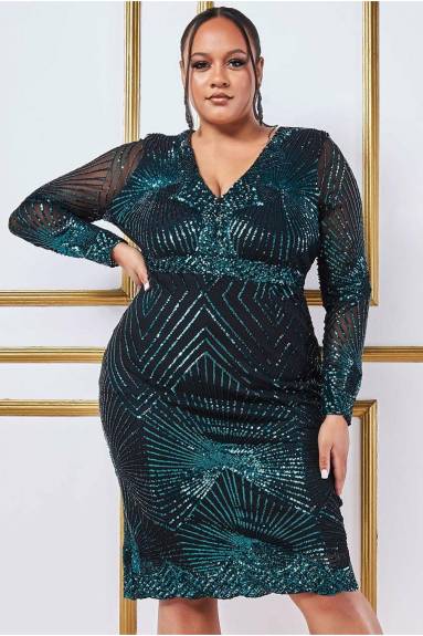 Goddiva  - Scalloped Hem Starburst Midi Dress - plus size