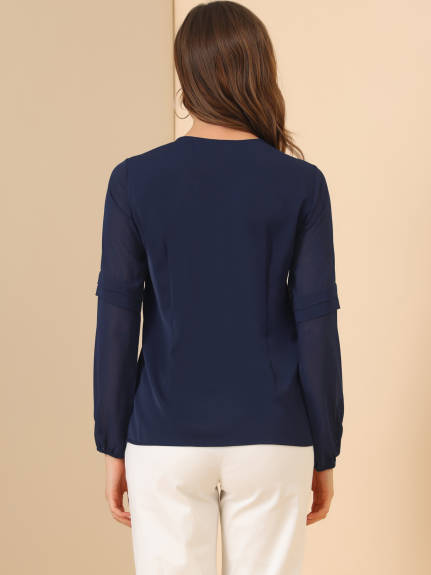 Allegra K- Long Sleeve Keyhole Neck Blouse Tops