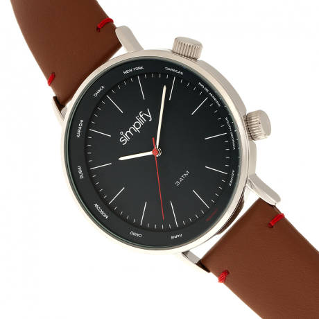 Simplify - The 3300 Leather-Band Watch - Dark Brown/Grey