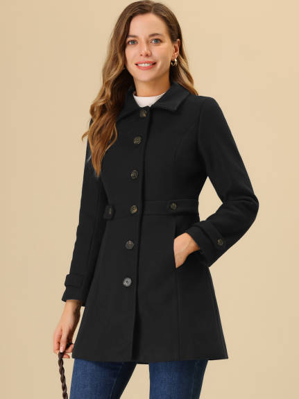 Allegra K- Classic Single Breasted Outwear Overcoat with Pockets