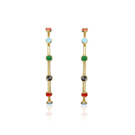 Genevive Sterling Silver 14k Gold Plated with Multi-Color Enamel C-Hoop Earrings