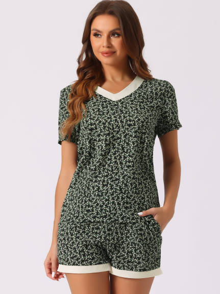 Cheibear - Floral Short Sleeve Pajama Set