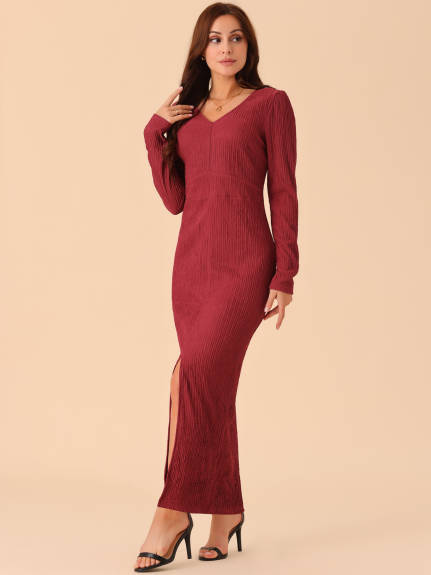 Allegra K - Split Hem Maxi Party Knit Dress