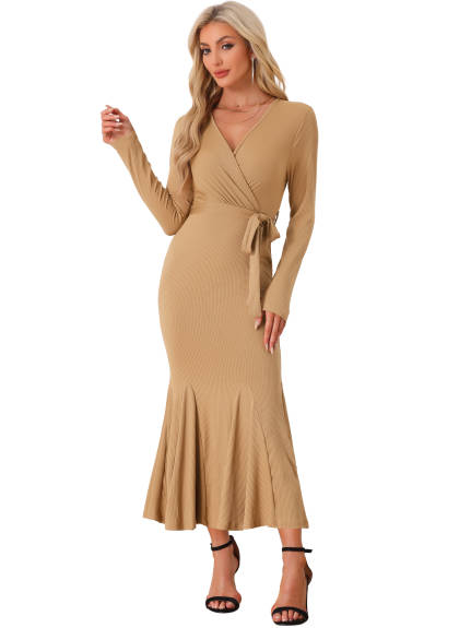 Allegra K - Bodycon Maxi Fishtail Knit Dress