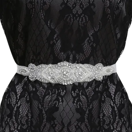 Allegra K- Ceinture en ruban de satin à décor de perles en strass